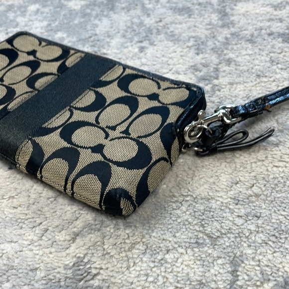 Coach Signature Stripe Double Zip Wristlet Pouch Wallet Black Gray - Picture 10 of 16